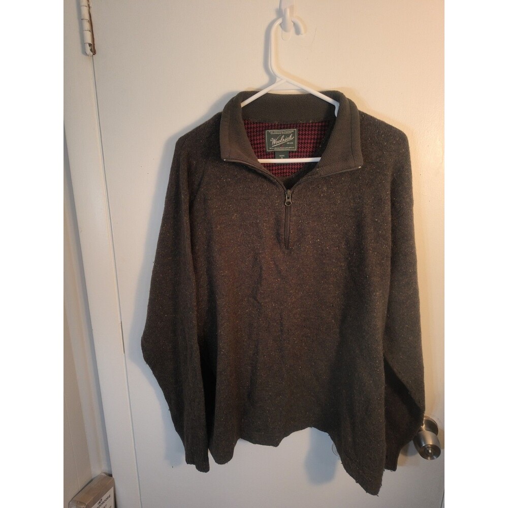Woolrich Mens XL 1/4 Zip Pullover Sweater Lambswool Dark Loden Heather Plaid...